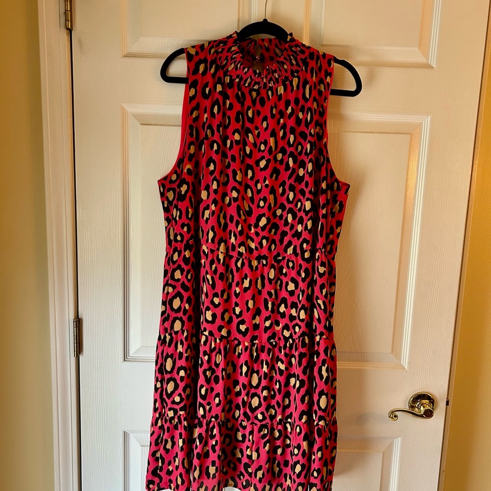 New York & Company Pink and Black Leopard Midi Dress